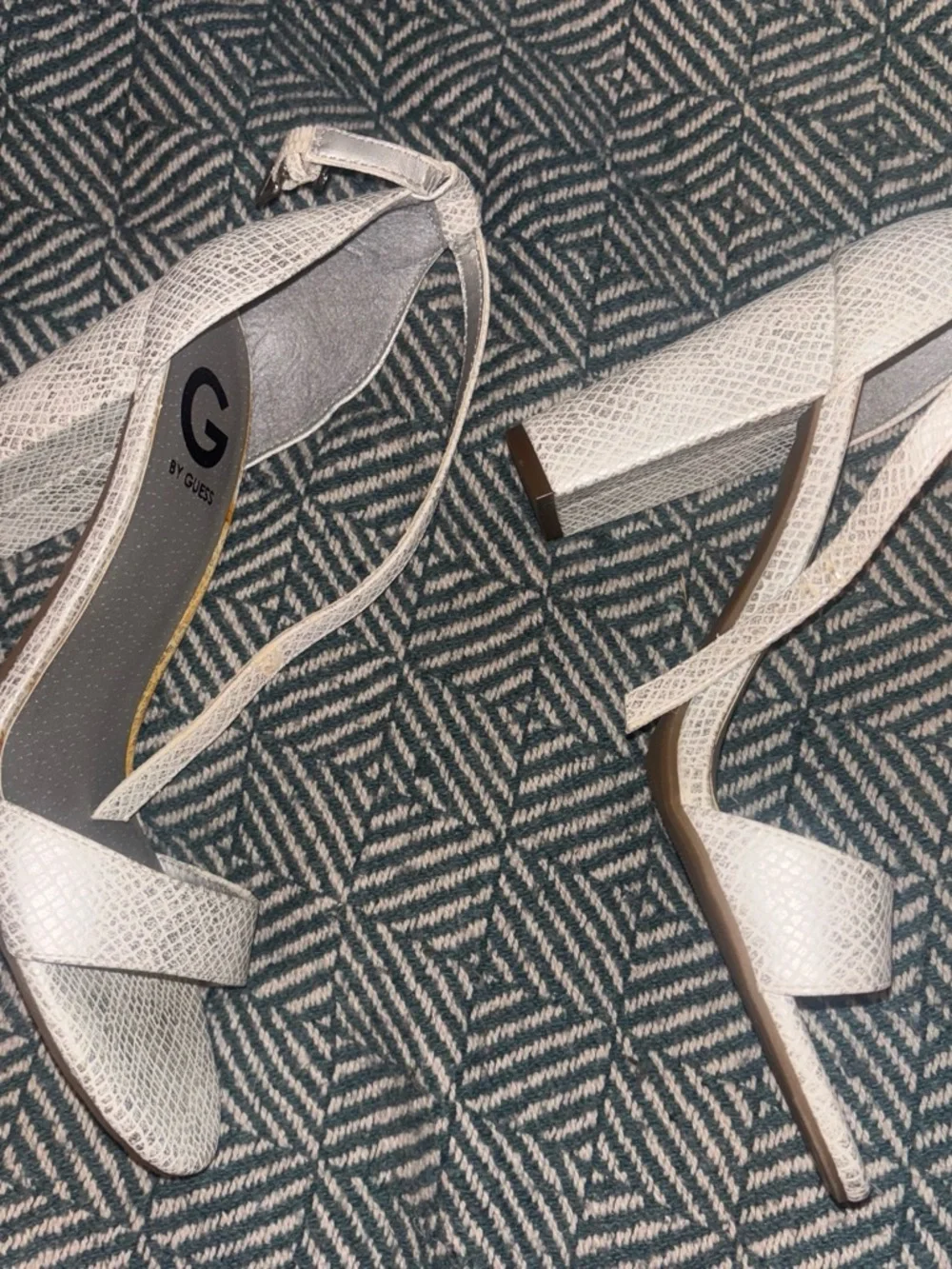 Guess Silver Snake-Texture Ankle-Strap Heels